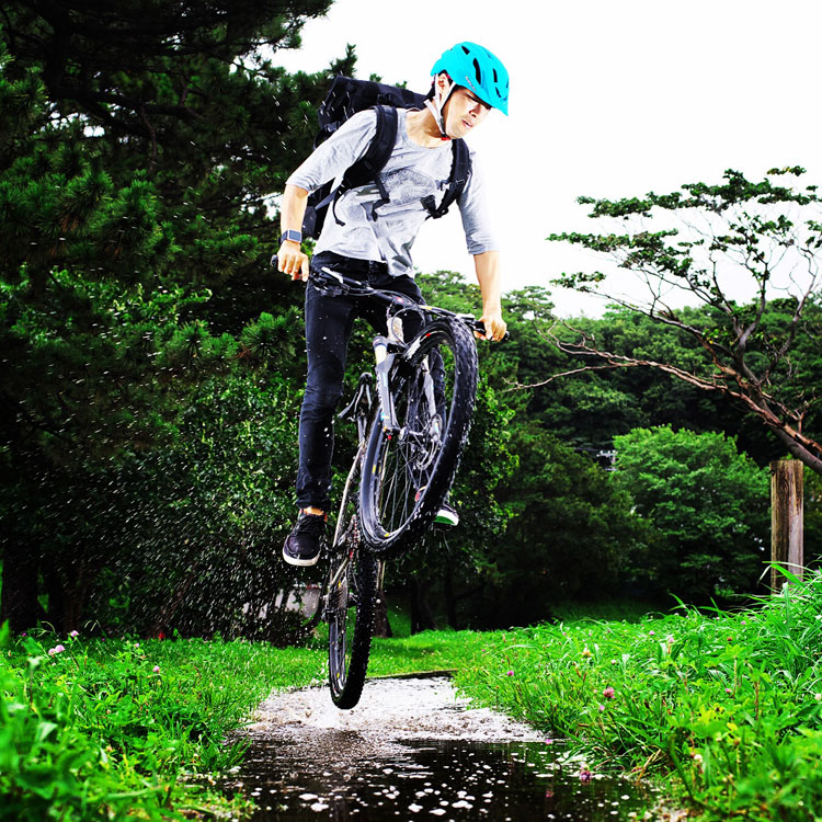 MTB マウンテンバイク YAMADORI 1st 26 多摩川河原サイクリングロード 水たまりバニーホップ