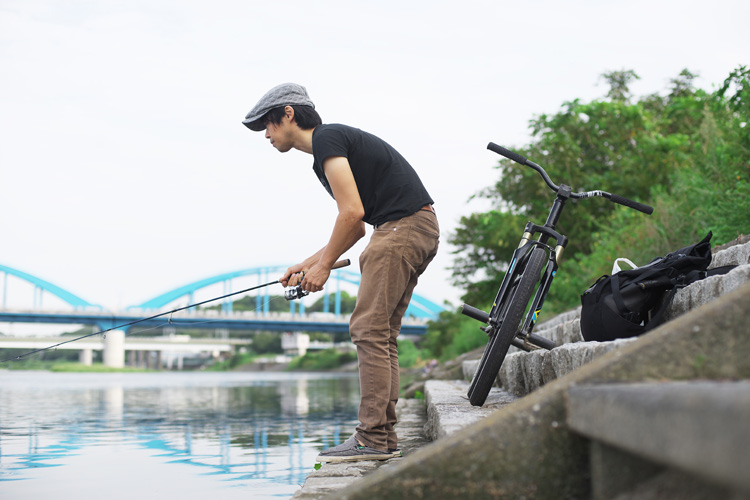 MTB マウンテンバイク SHAKA 多摩川河原サイクリングロード ハゼ釣り